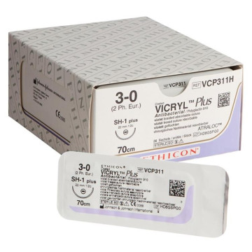 Sutura assorbibile ethicon vicryl plus - 3/0 ago 22 mm - conf. 36 pz.