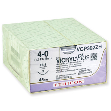 Sutura assorbibile ethicon vicryl plus - 4/0 ago 19 mm - conf. 36 pz.