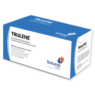 Sutura non assorbibile Trulene calibro 4/0, curva 3/8, ago 19 mm - 75 cm - blu - conf. 12 pz.