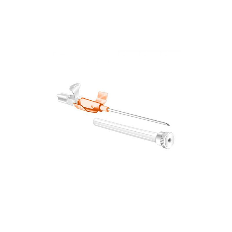 Ago cannula 2 vie c/alette G14X45, ø 2.1mm, 305ml/min.Arancio CF.100 PZ Ago cannula 2 vie c/alette G14X45, ø 2.1mm, 305ml/min.Arancio CF.100 PZ