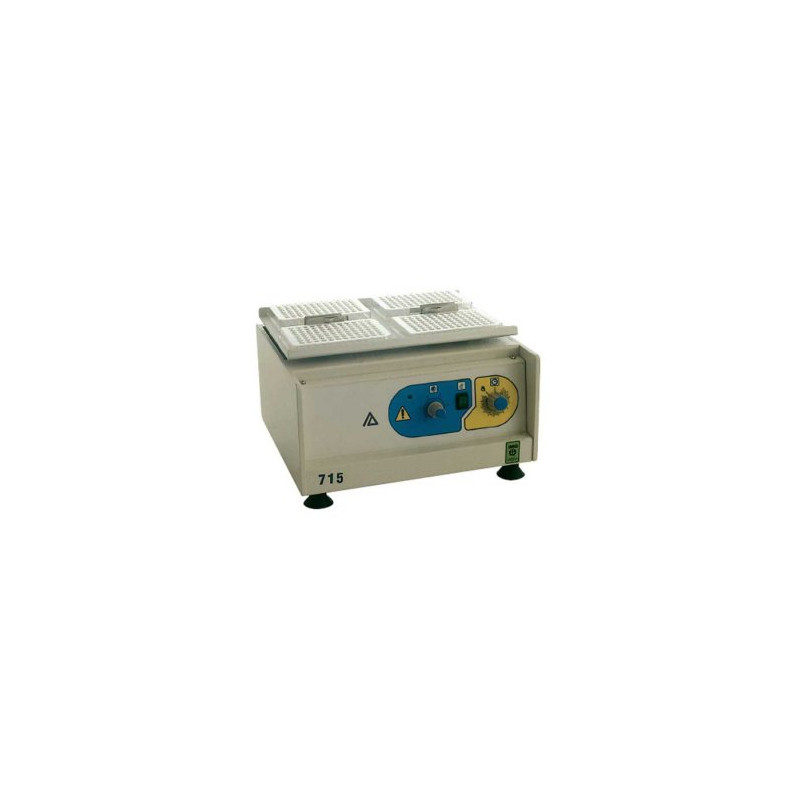 Agitatore a vibrazione rotatoria per microtiter mod. 715 + è predisposto per contenere fino a 8 piastre Agitatore a vibrazione rotatoria per microtiter mod. 715 + è predisposto per contenere fino a 8 piastre