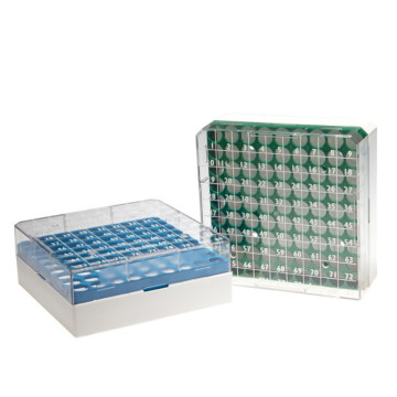 CryoGen® Box da 81 posti per provette da 1 e 2 ml con griglia verde tampografata. Conf.5 pz.