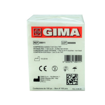 Compressa garza 7,5x7,5cm tnt - 10 pacchi da 100 - 1000 pz. (10 conf. Da 100 pz.)