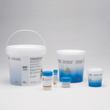 Contenitore con serigrafia tappo a pressione provvisto di chiusura di sicurezza con formaldeide al 4% capacità 2000 ml conf.8 p