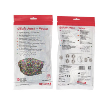 Mascherina Chirurgica Filtrante 98% 3 VELI tipo II con elastici - adulti - peace - Conf.10 pz