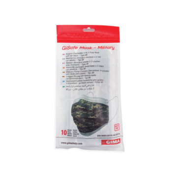 Mascherina Chirurgica Filtrante 98% 3 VELI tipo II con elastici - militare - adulti - Conf.10 pz