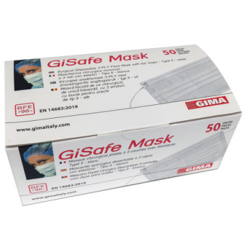 Mascherina Chirurgica Filtrante 98% 3 VELI tipo II con elastici - adulti - bianca - Conf.50 pz.