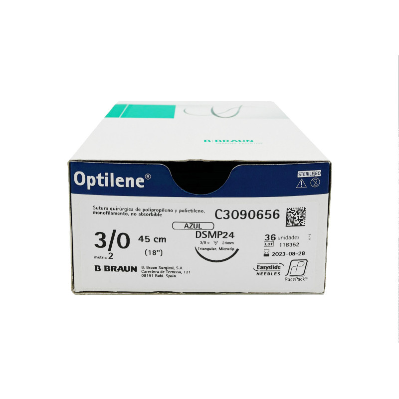 Optilene suture non assorbibili in polipropilene, ago 3/8 di precisione 13mm, USP 5/0 - filo blu 45cm - conf.36 Optilene suture non assorbibili in polipropilene, ago 3/8 di precisione 13mm, USP 5/0 - filo blu 45cm - conf.36