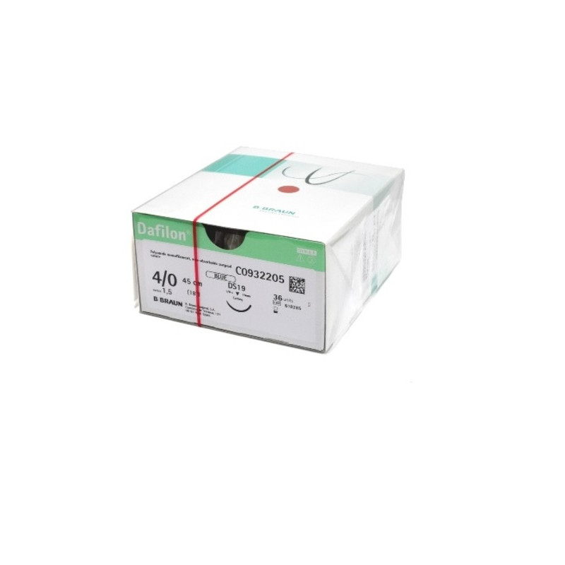 Dafilon suture non assorbibili in nylon, ago 3/8 19mm, USP 4/0 - filo blu 45cm - conf.36 Dafilon suture non assorbibili in nylon, ago 3/8 19mm, USP 4/0 - filo blu 45cm - conf.36