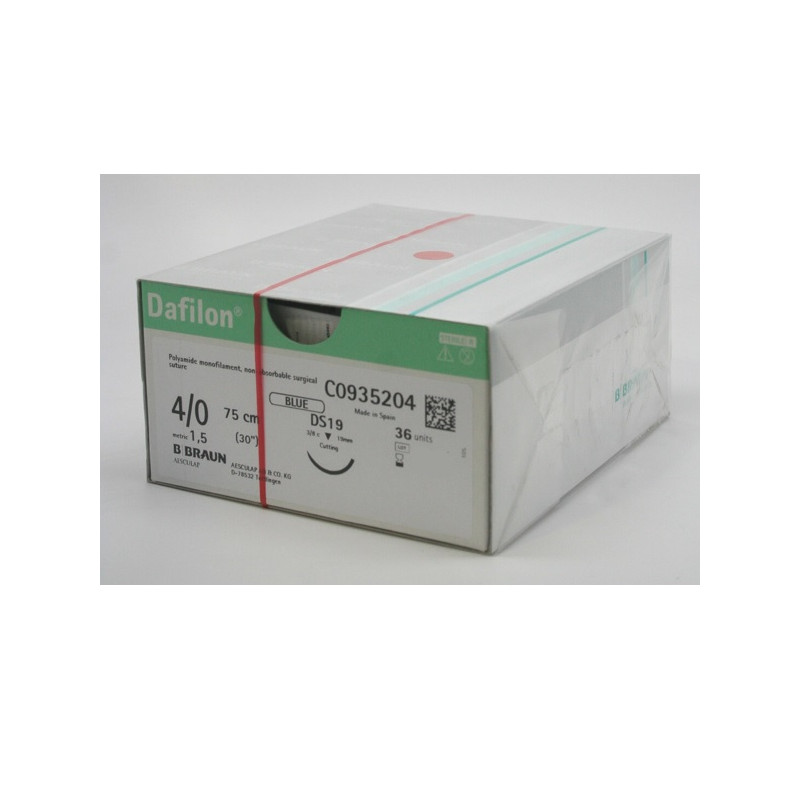Dafilon suture non assorbibili in nylon, ago 3/8 19mm, USP 4/0 - filo blu 75cm - conf.36 Dafilon suture non assorbibili in nylon, ago 3/8 19mm, USP 4/0 - filo blu 75cm - conf.36