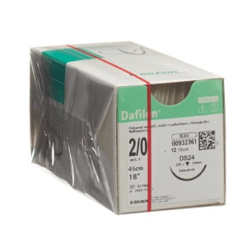 Dafilon suture non assorbibili in nylon, ago 3/8 24mm, USP 2/0 - filo blu 45cm - conf.12