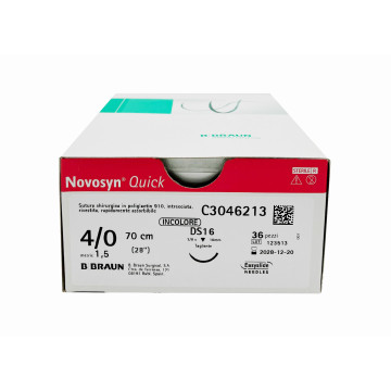 Novosyn Quick suture assorbibili in poliglactina 910, ago 3/8 19mm, USP 3/0 - filo incolore 70cm - conf.36