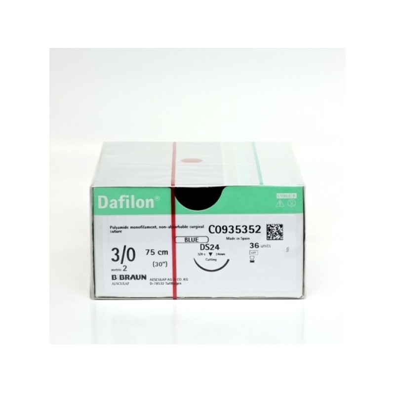 Dafilon suture non assorbibili in nylon, ago 3/8 24mm, USP 3/0 - filo blu 75cm - conf.36 Dafilon suture non assorbibili in nylon, ago 3/8 24mm, USP 3/0 - filo blu 75cm - conf.36
