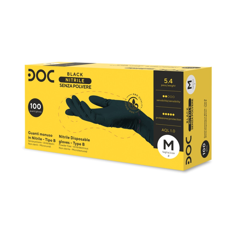 Guanti in nitrile senza talco neri per tatuatori - Black 7 - Tg.M - Conf.100 pz. Guanti in nitrile senza talco neri per tatuatori - Black 7 - Tg.M - Conf.100 pz.