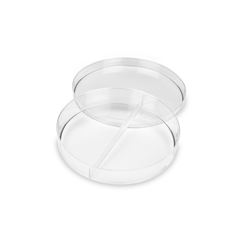 Piastra di petri ø 90 mm h 16,2 mm ventilata in polistirolo a 2 settori, sterile conf. 480 pz. Piastra di petri ø 90 mm h 16,2 mm ventilata in polistirolo a 2 settori, sterile conf. 480 pz.