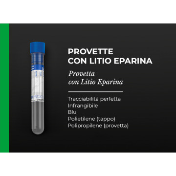 Provetta con Litio Eparina tappo blu 5 ml 12x86 mm in rack da 50 pezzi conf. 1000 pz.