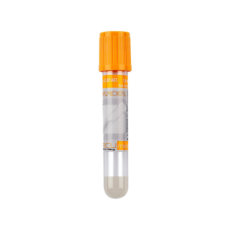 Vacumed® 13x100 mm con Gel Separatore + Attivatore di Coagulazione x 5 ml di sangue, tappo giallo-oro, sterile - conf. 600 pz. Vacumed® 13x100 mm con Gel Separatore + Attivatore di Coagulazione x 5 ml di sangue, tappo giallo-oro, sterile - conf. 600 pz.
