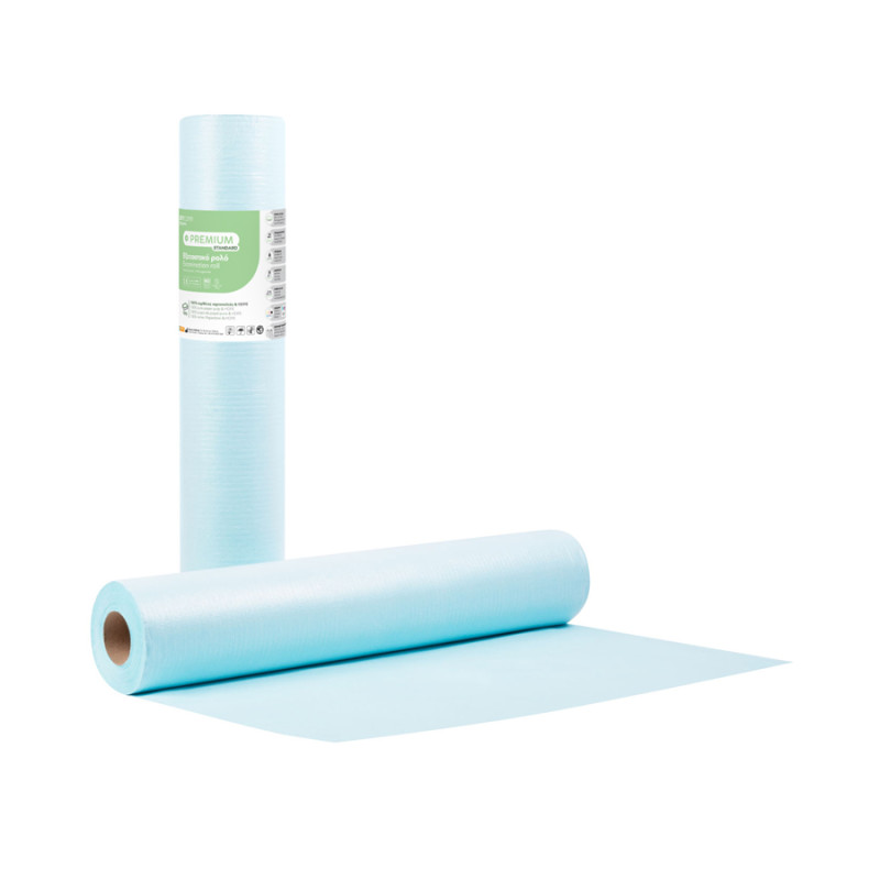 Lenzuolino blu Premium - rotolo per lettino 2 veli cm 50x50 mt. - carta+HDPE Lenzuolino blu Premium - rotolo per lettino 2 veli cm 50x50 mt. - carta+HDPE