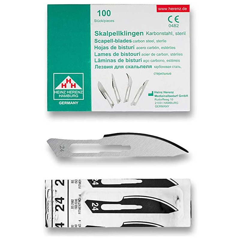 Lame bisturi monouso sterili Heinz Herenz Carbon Steel n° 24 Lame bisturi monouso sterili Heinz Herenz Carbon Steel n° 24