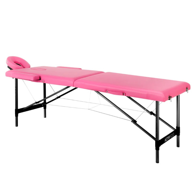 Lettino da massaggio pieghevole in alluminio a 2 sezioni - colore rosa con sezioni nere Lettino da massaggio pieghevole in alluminio a 2 sezioni - colore rosa con sezioni nere