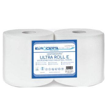 Bobine 800 strappi, asciugatutto industriale SUPER 1000 in pura ovatta di cellulosa, doppio velo - Conf.2 rotoli