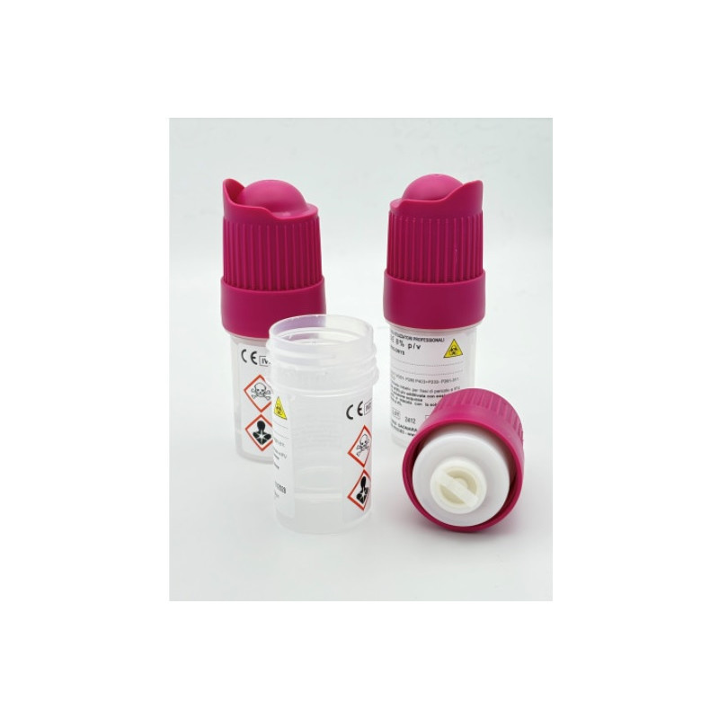 Contenitore di sicurezza BIOPROTEKTOR20 preriempito con formaldeide 8% colorata e 10 ml di acqua - conf.24 pz. Contenitore di sicurezza BIOPROTEKTOR20 preriempito con formaldeide 8% colorata e 10 ml di acqua - conf.24 pz.