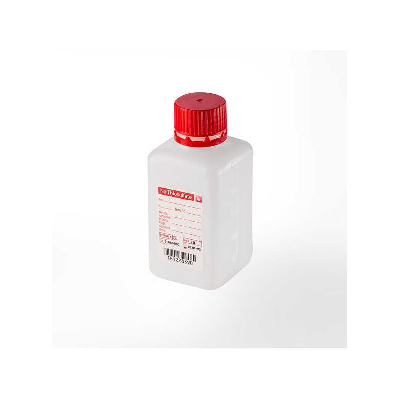 Bottiglie a collo stretto per campionamento acque in polietilene alta densità (HDPE) sterili 250 ml con Tiosolfato conf. 280 pz