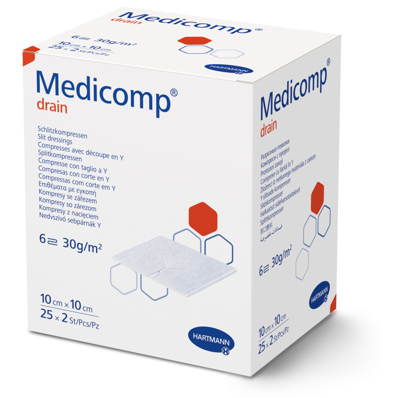 Medicomp Drain Compresse TNT sterili - per fissaggio cannule e cateteri - 10 × 10 - conf.25 pz Medicomp Drain Compresse TNT sterili - per fissaggio cannule e cateteri - 10 × 10 - conf.25 pz