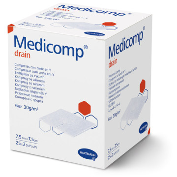 Medicomp Drain Compresse TNT sterili - per fissaggio cannule e cateteri - 7,5 × 7,5 - conf.25 pz