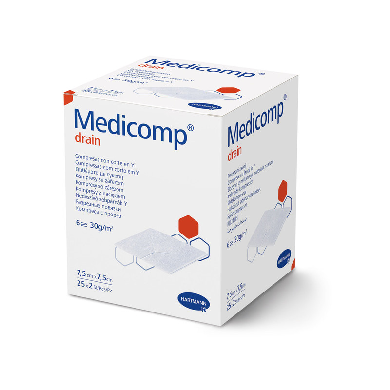Medicomp Drain Compresse TNT sterili - per fissaggio cannule e cateteri - 7,5 × 7,5 - conf.25 pz Medicomp Drain Compresse TNT sterili - per fissaggio cannule e cateteri - 7,5 × 7,5 - conf.25 pz