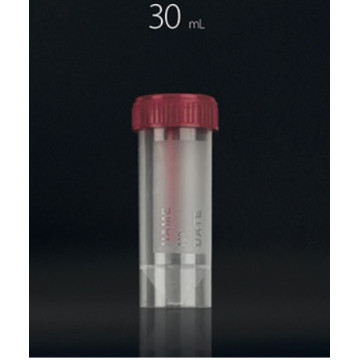 Contenitore 30 ml per feci in PP tappo a vite rosso, con superficie di scrittura Urintainer ® - confezione 700 pz