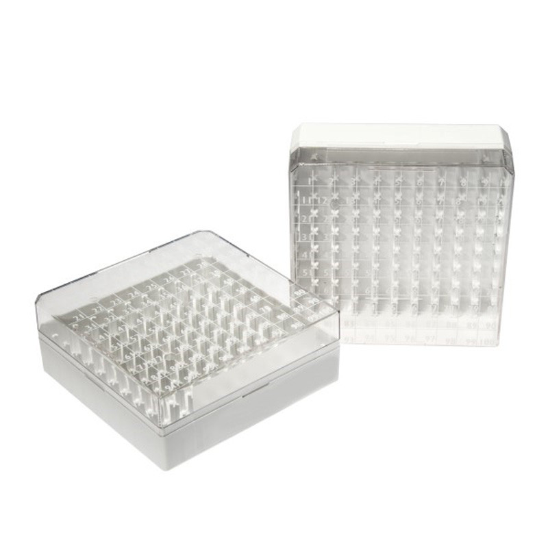 CryoGen® Box da 100 posti per provette da 1 e 2 ml con griglia bianca stampata sul coperchio CF/40