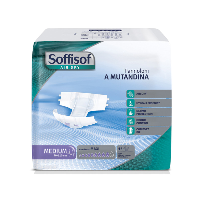 PANNOLONI SOFFISOFT AIR DRY - incontinenza forte - medio conf. 60 pz. PANNOLONI SOFFISOFT AIR DRY - incontinenza forte - medio conf. 60 pz.