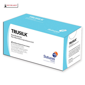 SUTURA NON ASS. TRUSILK calibro 4/0, curva 1/2, ago 25 mm - 75 cm - nero - Conf.12 pz.