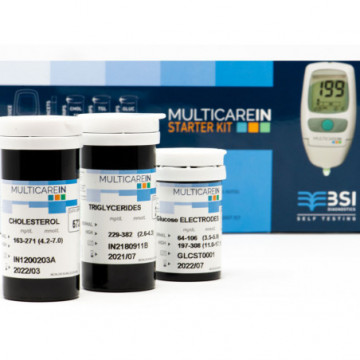 Multicare IN Starter kit misuratore di glicemia colesterolo trigliceridi + 10 strisce glucosio + 5 colesterolo + 5 trigliceridi