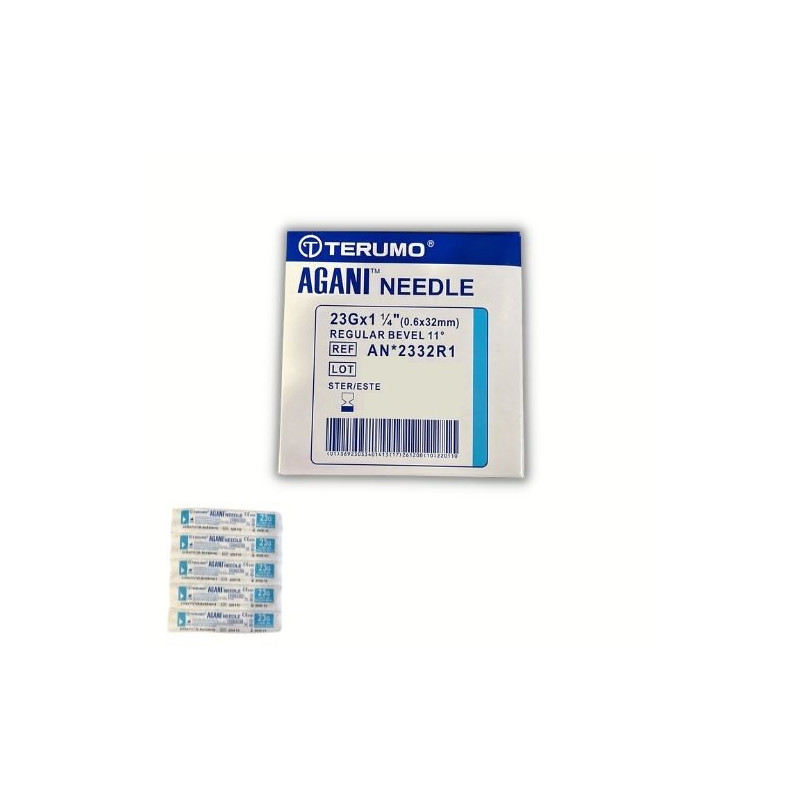 Aghi ipodermici Terumo Agani 23Gx1 1/4" - 0,6x32mm - AN*2332R1 - blu - sterili conf. 100 pz Aghi ipodermici Terumo Agani 23Gx1 1/4" - 0,6x32mm - AN*2332R1 - blu - sterili conf. 100 pz