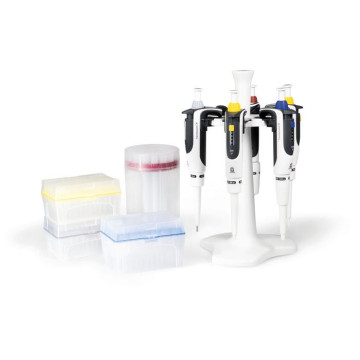 Transferpette® S Starter-Kit Midi: 3 pipette (2-20 µl, 20-200 µl, 100-1000 µl), 3 supporti per mensola