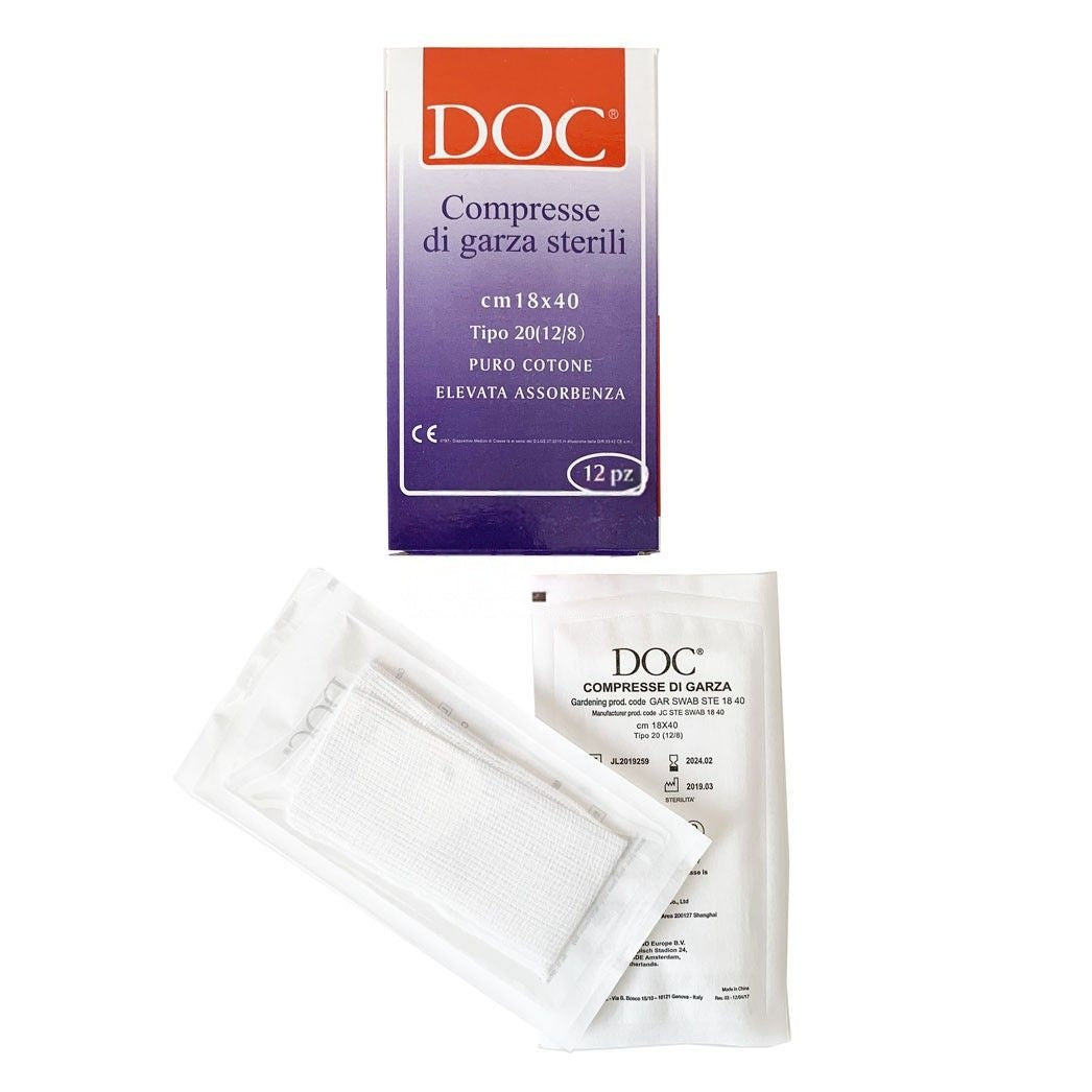 Compresse di garza sterile in puro cotone idrofilo - 18x40 - Conf.12 pz.