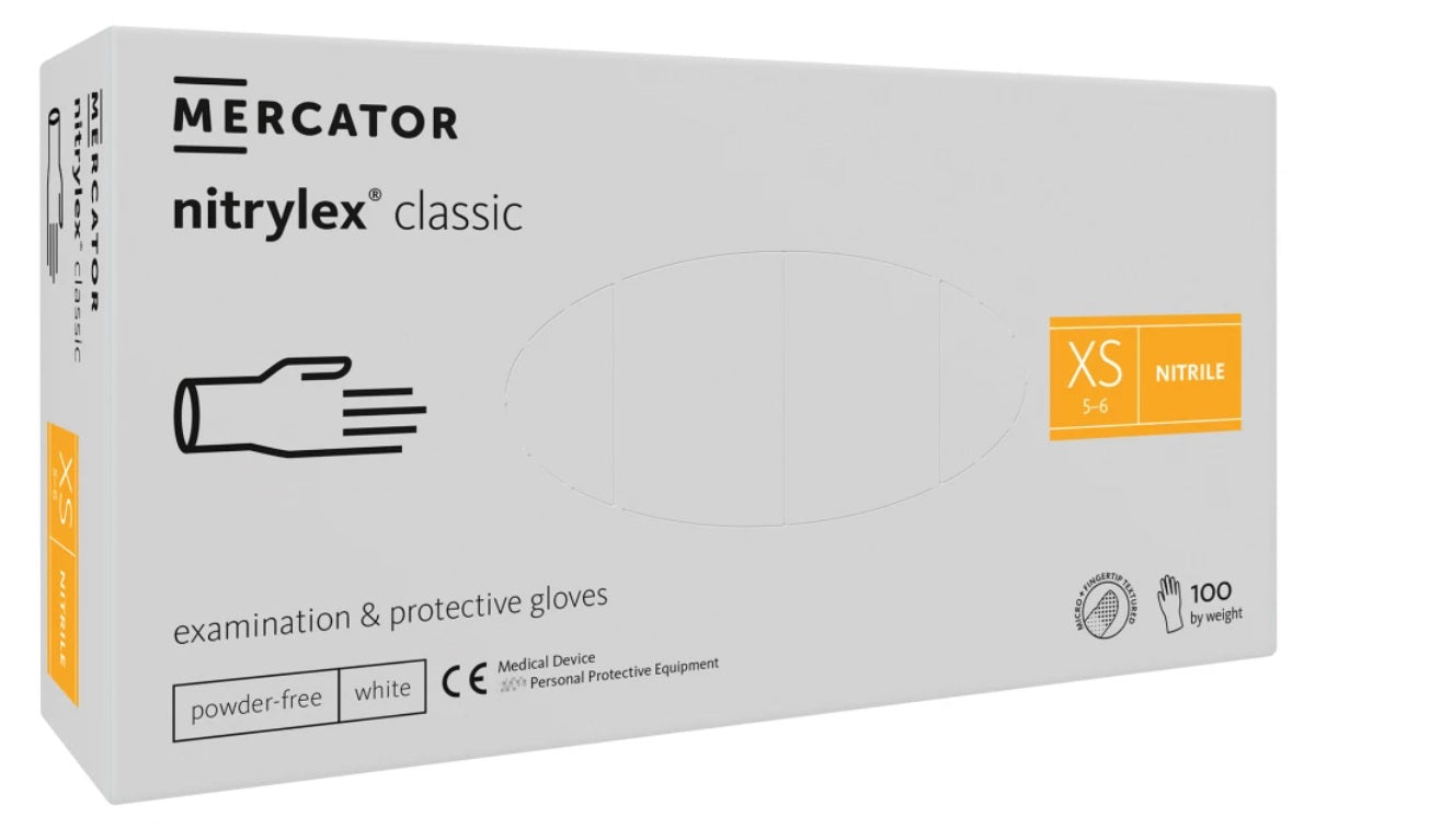 Guanti in nitrile bianchi - senza polvere - Nytrilex Classic - tg.XS - conf.100 pz.