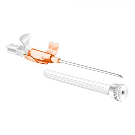 Ago cannula 2 vie con alette G14X45, ø 2.1mm, 305ml/min.Arancio CF.100 PZ