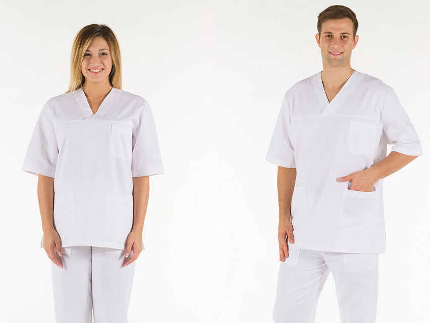 Divisa ospedaliera unisex bianca completa manica corta