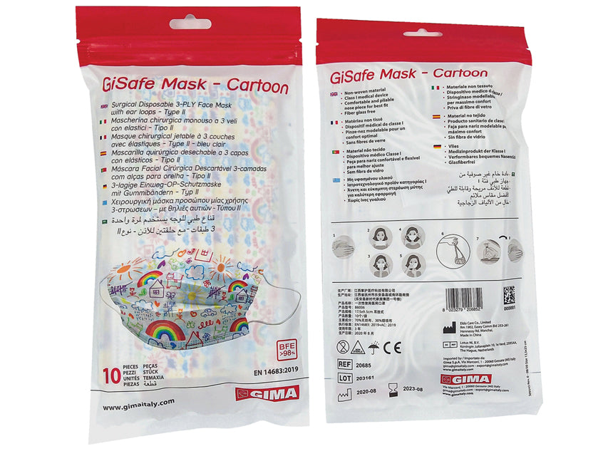 GIMA Mascherina chirurgica filtrante 98% 3 veli tipo II con elastici - adulti
