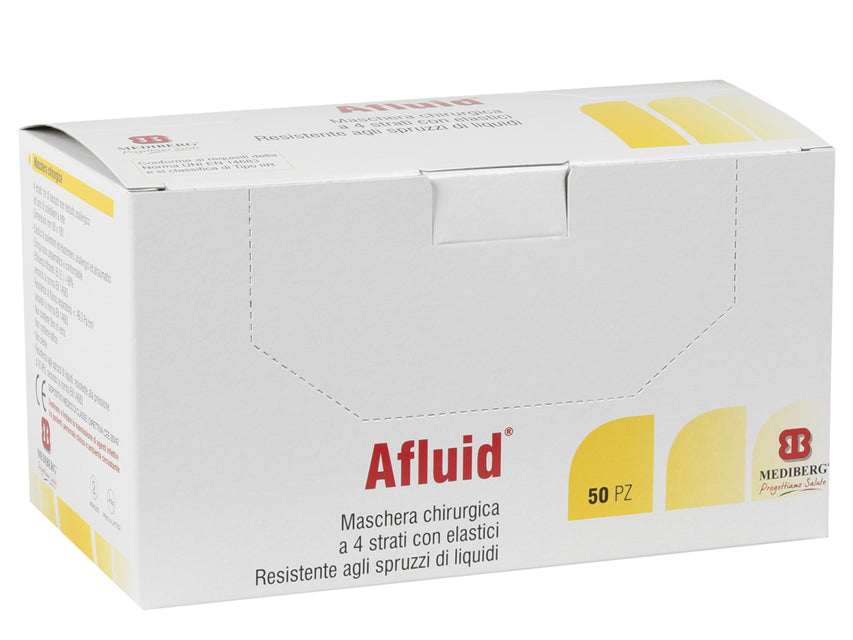 Mascherina chirurgica afluid® a 4 veli con elastici azzurra –  conf. 50 pz.