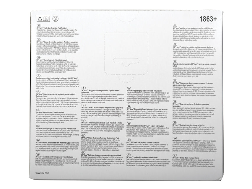 Mascherine FFP3 IIR 3M AURA 1863+ senza valvola - Conf.20 pz.