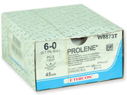 Sutures non résorbables Ethicon Prolene en polypropylène, aiguille 3/8 de 16 mm USP 6/0 - bleu - boîte de 24 pièces.