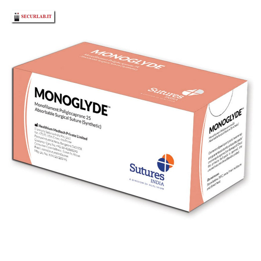 Absorbable suture monoglyde gauge 2/0, 1/2 curve, 30 mm needle - 70 cm - colorless - pack of 12 pcs.