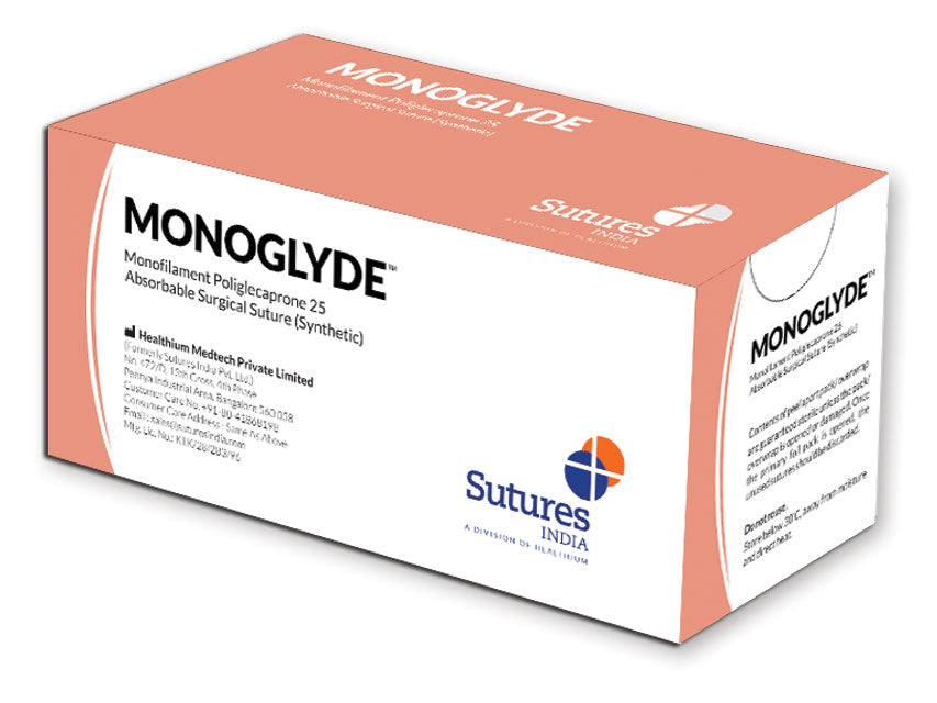 Sutura assorbibile Monoglyde calibro 5/0, curva 3/8, ago 19 mm - 45 cm - incolore - conf. 12 pz.