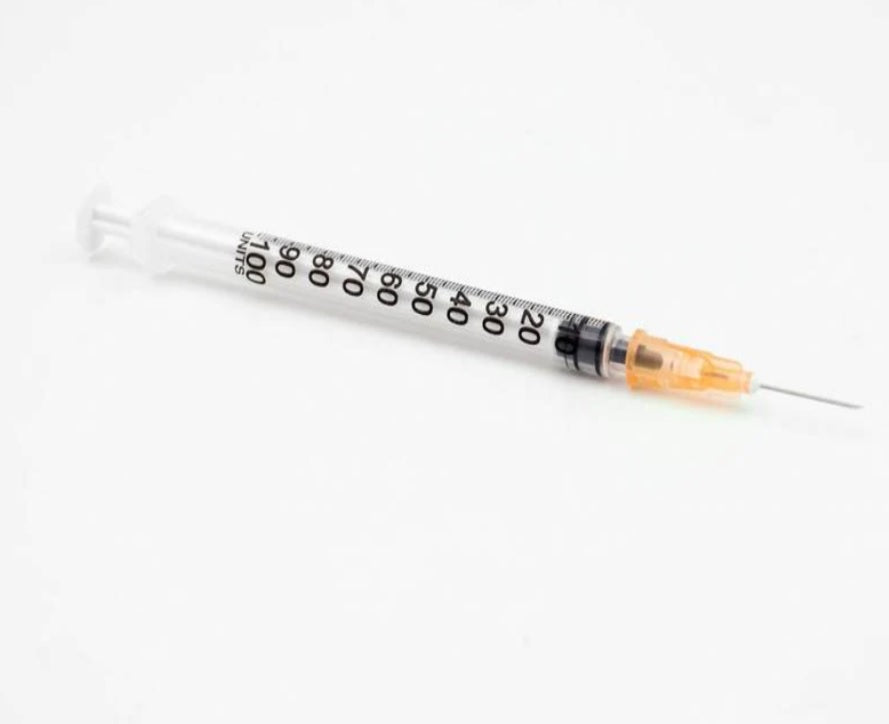 Siringhe da 1 ml INS 25G 0,5 x 16 mm - cono luer centrale con ago montato residuo zero - Conf.100 pz.