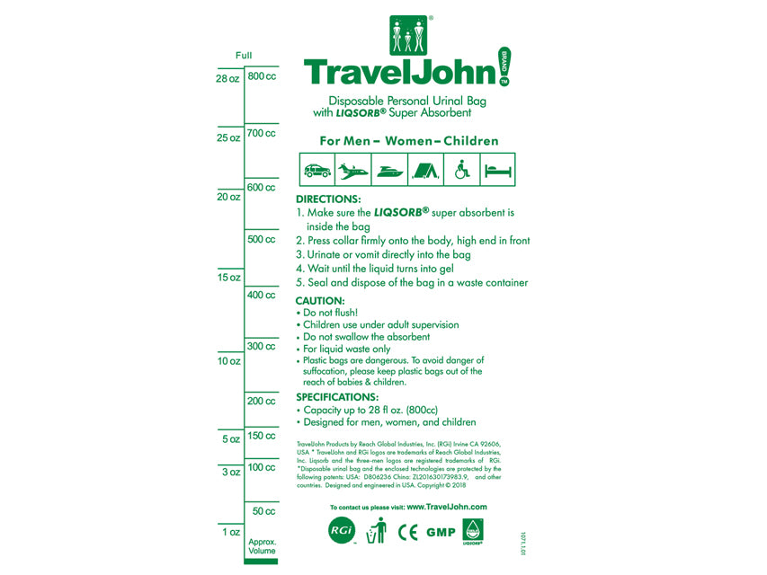 Traveljohn wc portatile in carta - 800 cc - conf. 4 pz.