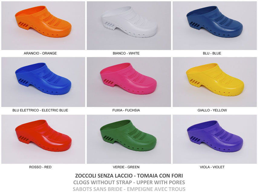 Zoccoli blu - con/senza fori - con cinturino - colore/taglia a richiesta - 1 paio